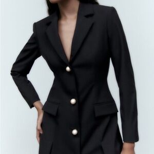 Zara Black Blazer Dress with Pearl Buttons